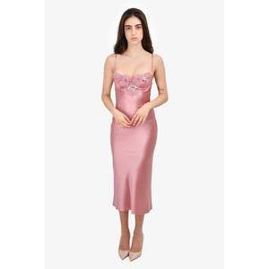 Fleur du Mal Rose Gold Satin Floral Bustier Midi Dress Size XS